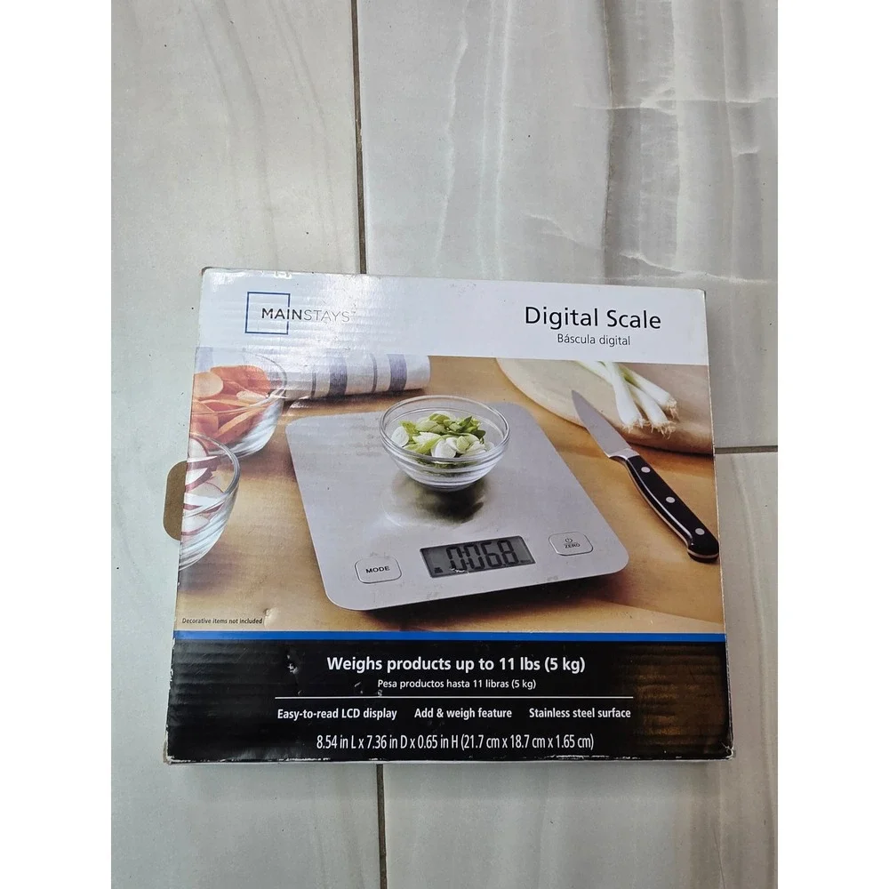 Mainstays Digital Kitchen Scale Stainless Steel 11lb Capacity EK8810WM Silver A6